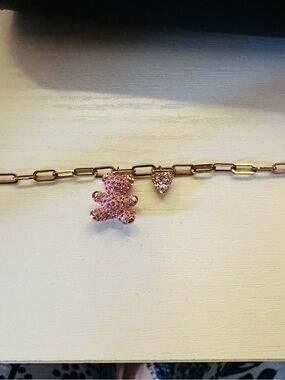 Swarovski Kids Pink Teddy Charm Bracelet in Rose Gold Tone